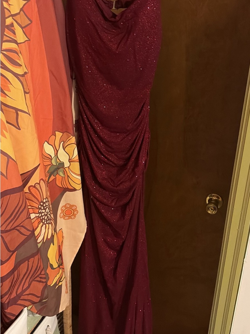 Windsor Elegant Women's Burgundy Sparkle Draped Evening Dress